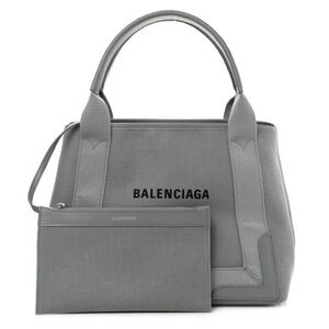 Balenciaga Cotton Canvas Silk Calfskin S Navy Cabas Grey with Pouch ✨